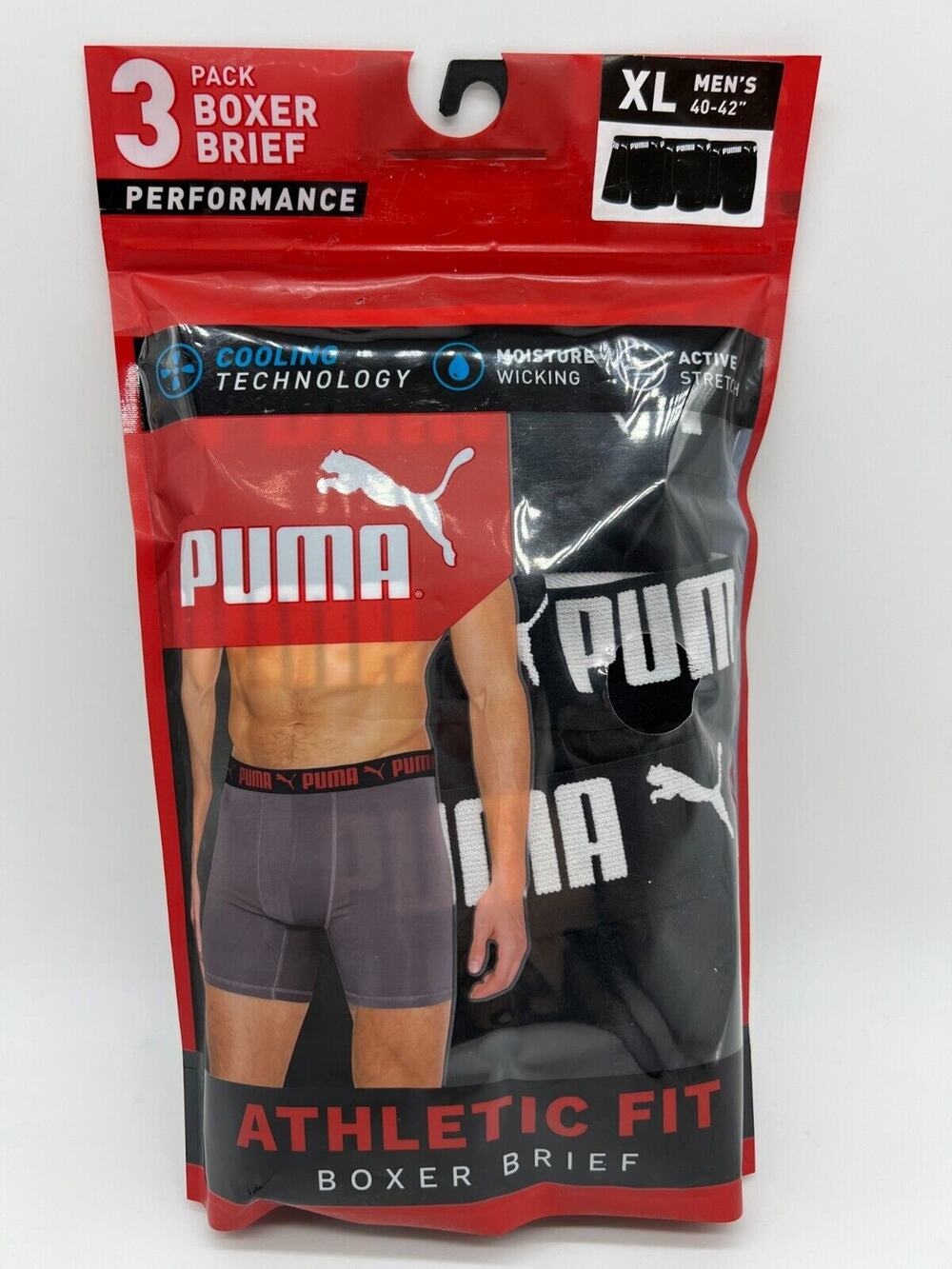 Puma Men's 3 Pack Cooling Technology Performance Boxer Briefs Size XL (40-42)